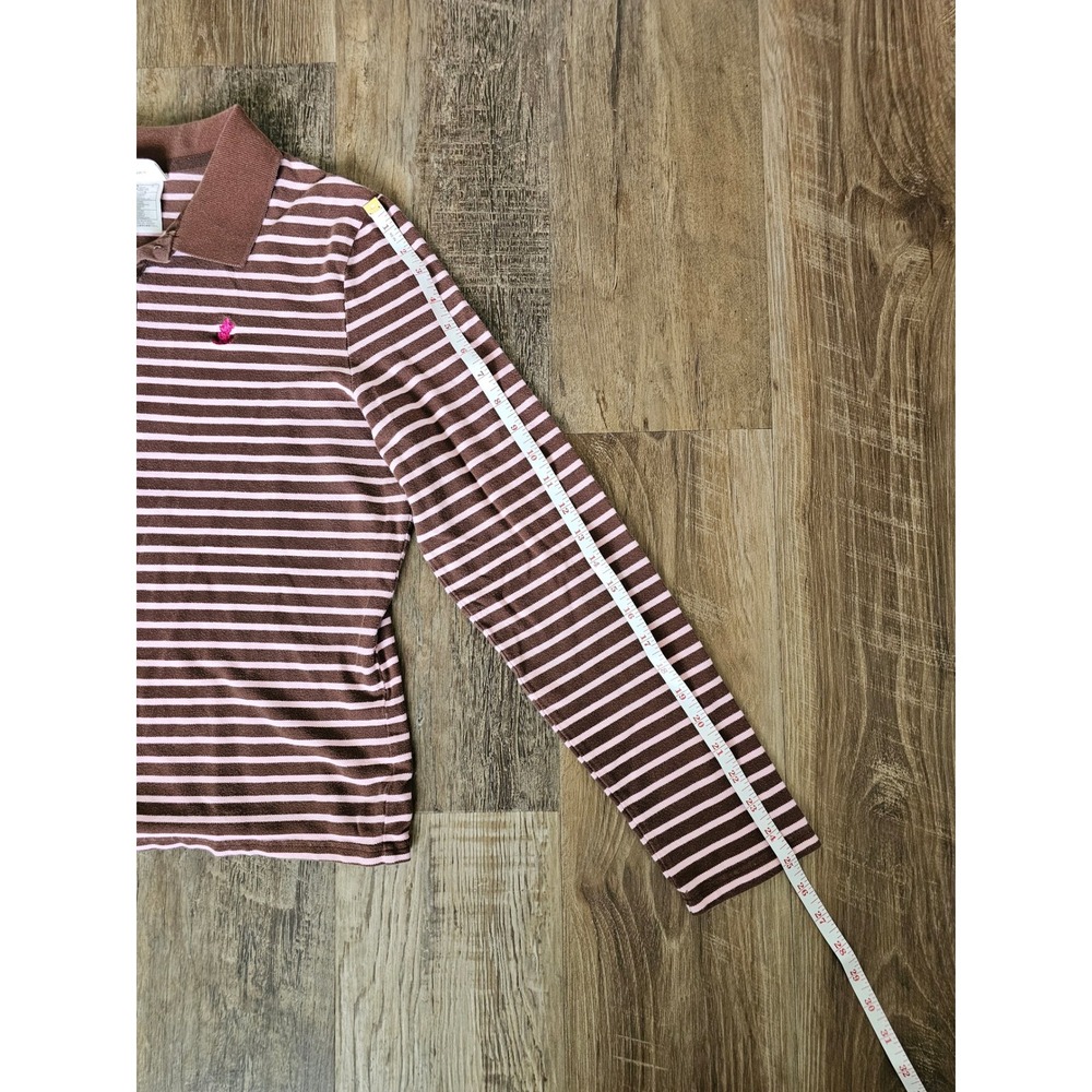 Vintage Y2K Disney World of Disney NYC Striped Long‎ Sleeve Polo Shirt Mickey L - Picture 7 of 7